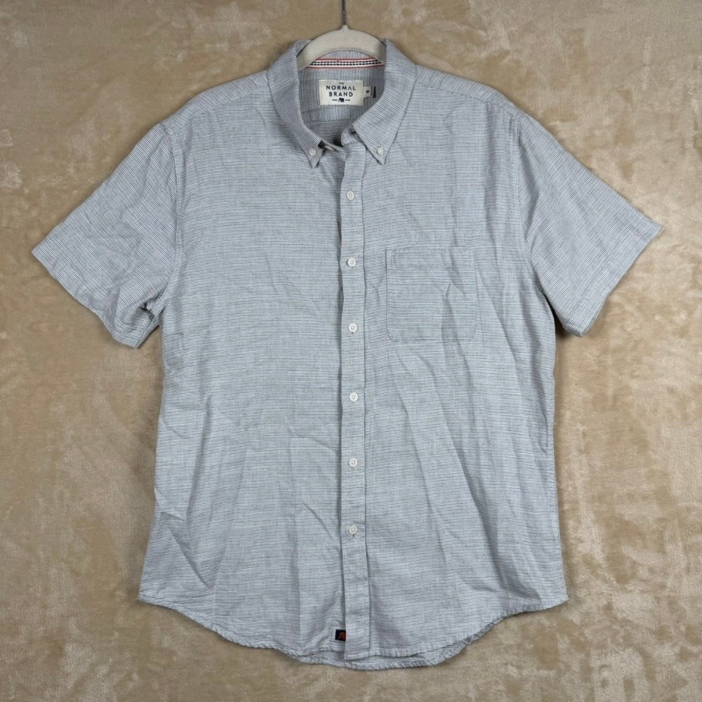 The Normal Brand Mens Grey Micro Stripe Short Sleeve Button Down Shirt Size M